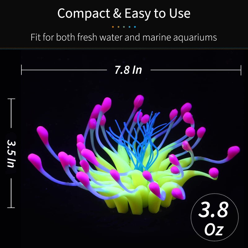 Uniclife Glowing Effect Gooseneck Coral Artificial Decoration Silicone Ornament for Fish Tank Aquarium, Yellow - Image 2